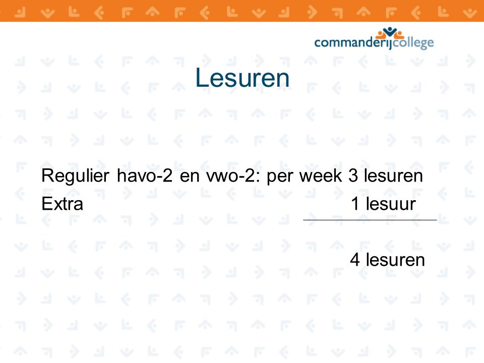 Lesuren Regulier havo-2 en vwo-2: per week 3 lesuren Extra 1 lesuur