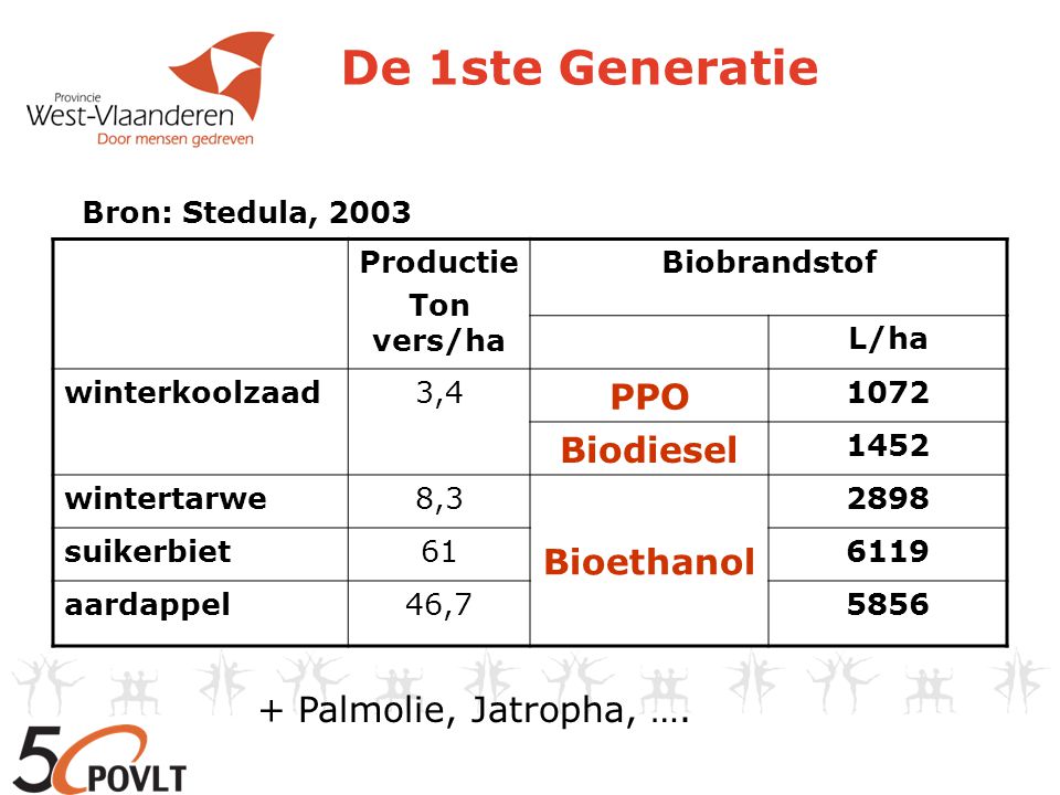 De 1ste Generatie PPO Biodiesel Bioethanol + Palmolie, Jatropha, ….