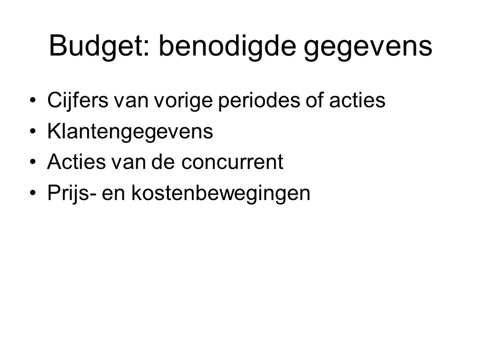 Budget: benodigde gegevens