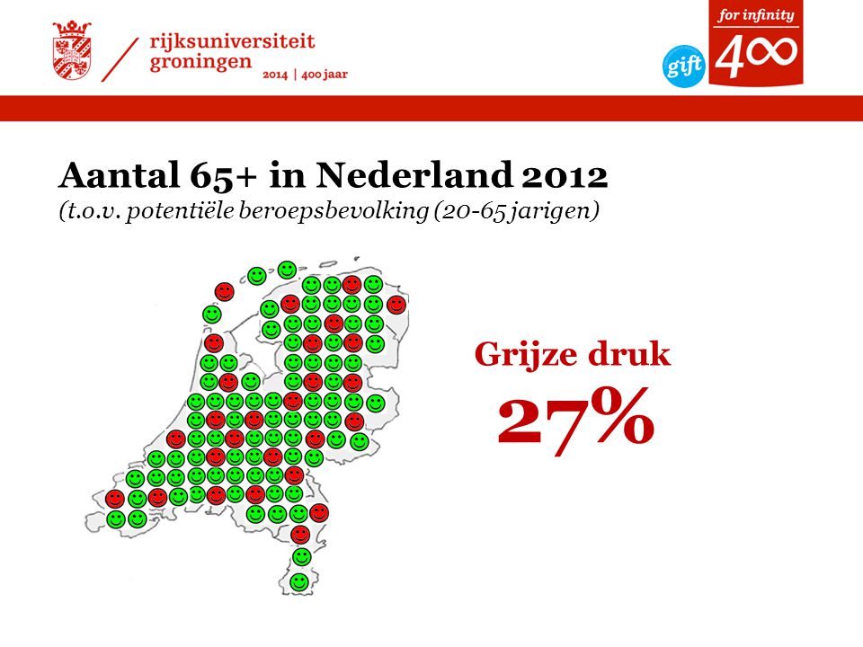 Aantal 65+ in Nederland 2012 (t. o. v
