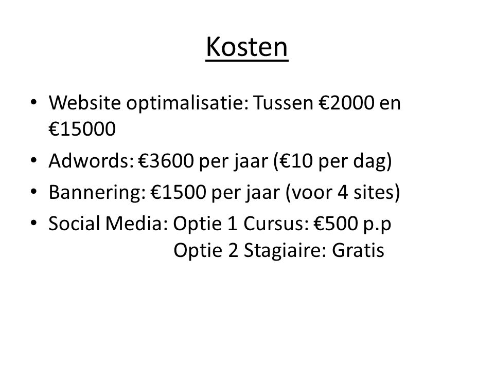 Kosten Website optimalisatie: Tussen €2000 en €15000