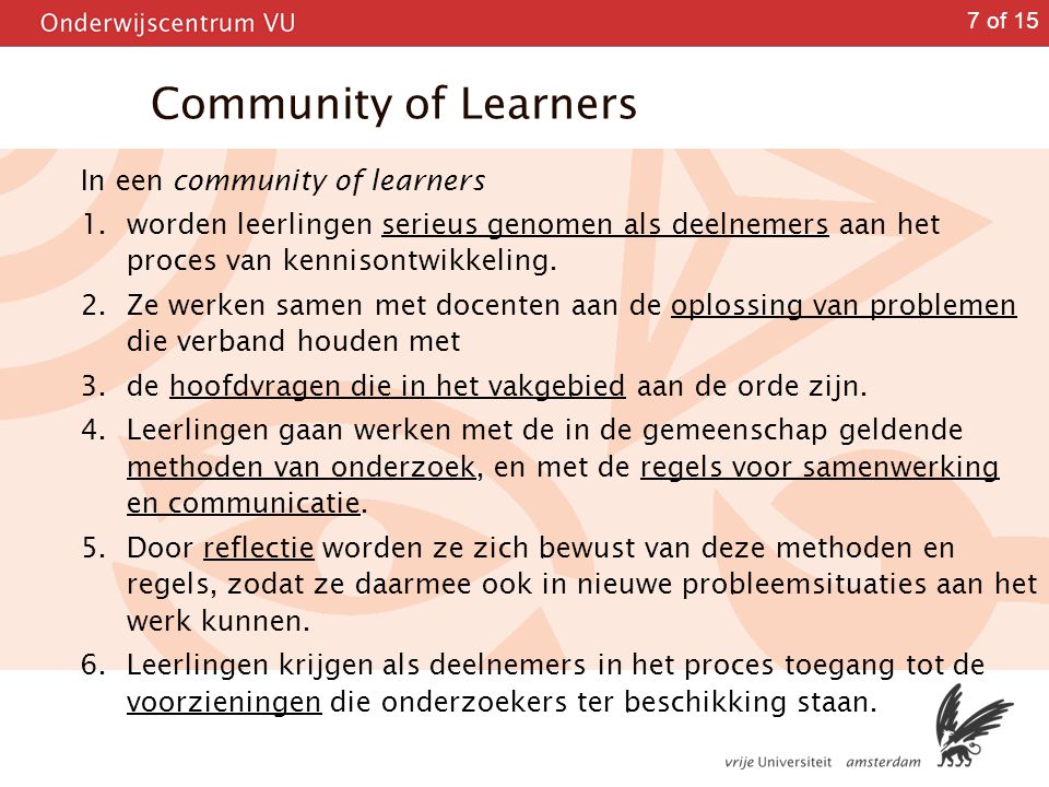 Community of Learners In een community of learners