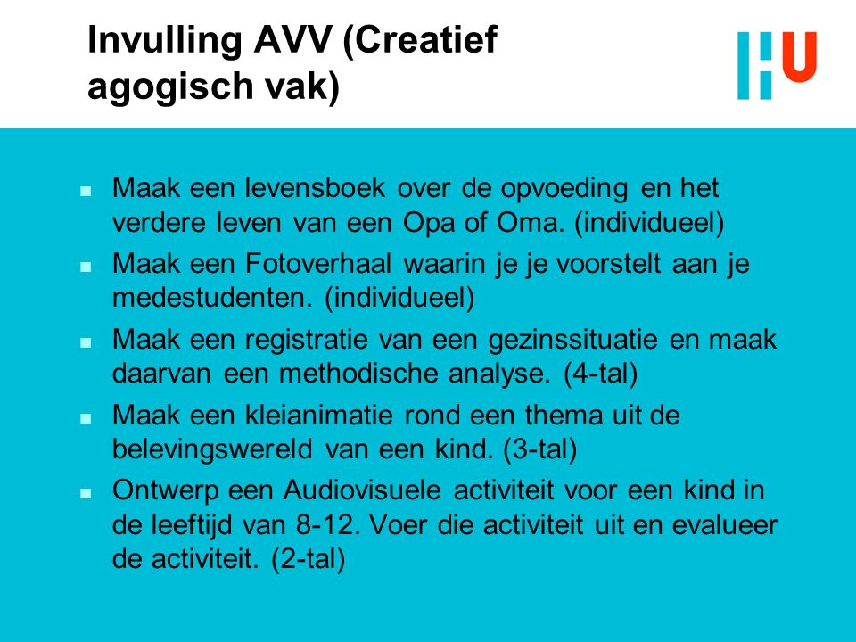 Invulling AVV (Creatief agogisch vak)