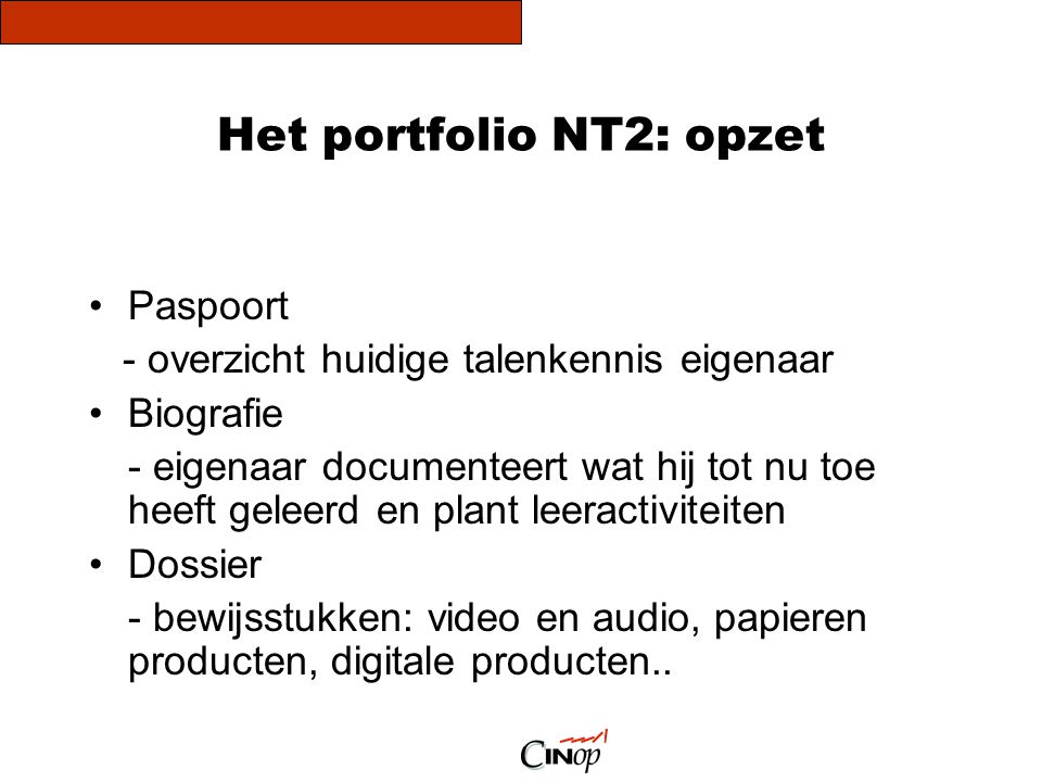 Het portfolio NT2: opzet