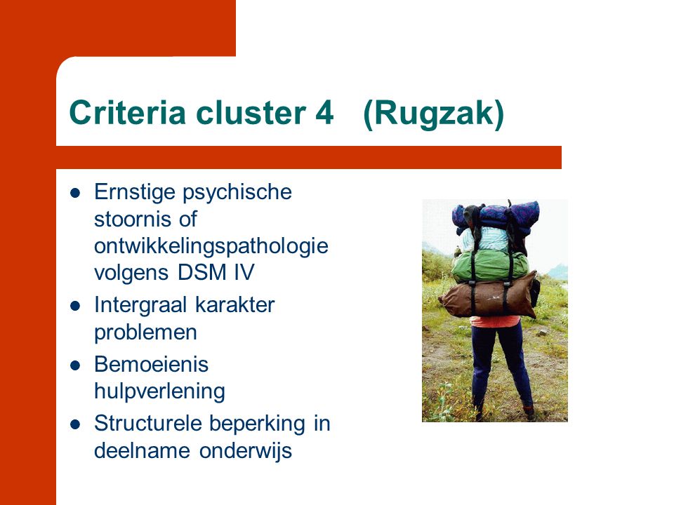 Criteria cluster 4 (Rugzak)