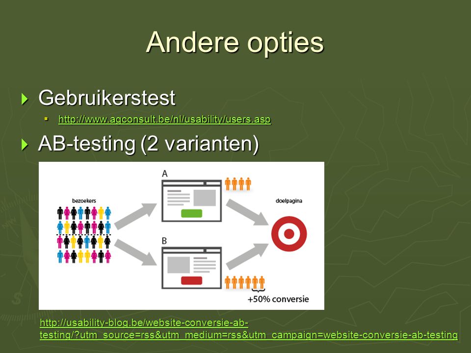 Andere opties Gebruikerstest AB-testing (2 varianten)