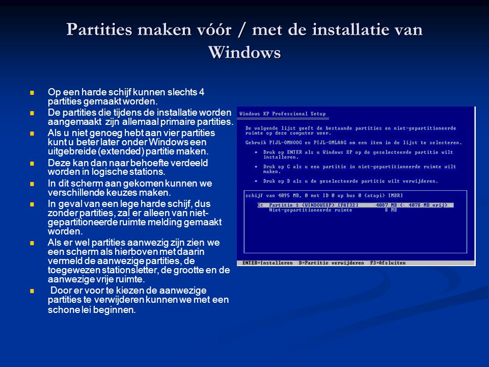 Partities maken vóór / met de installatie van Windows
