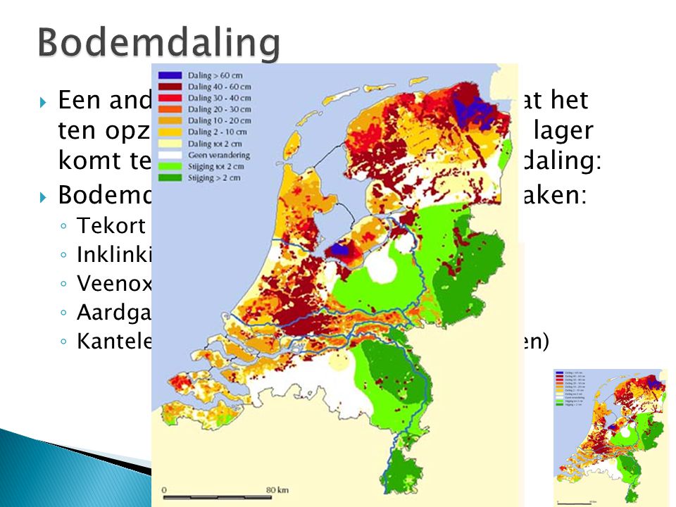 Bodemdaling Een ander groot probleem bij NL, is dat het ten opzichte van de zeespiegel steeds lager komt te liggen. Dit komt door bodemdaling: