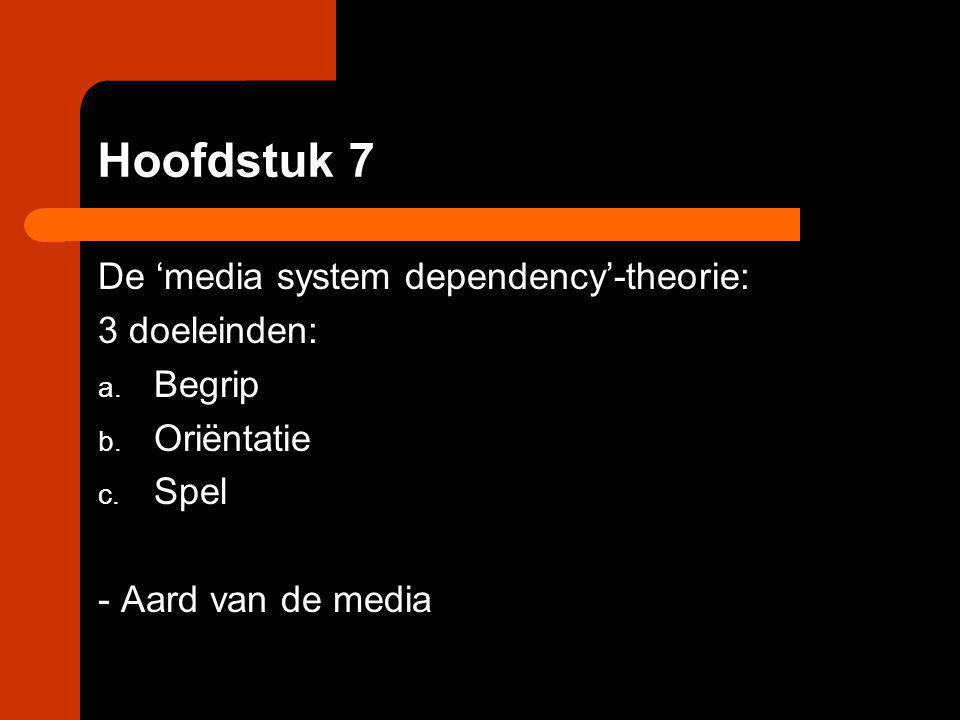 Hoofdstuk 7 De ‘media system dependency’-theorie: 3 doeleinden: Begrip