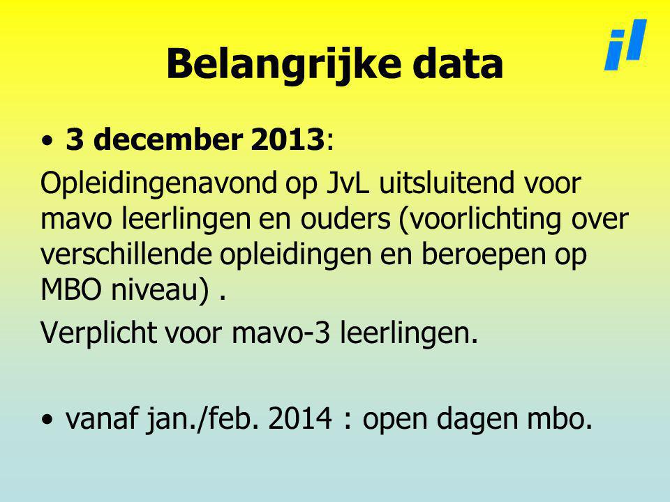 Belangrijke data 3 december 2013: