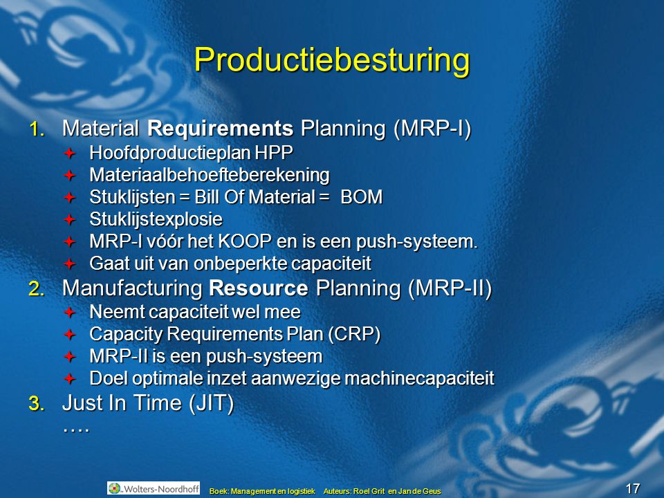 Productiebesturing Material Requirements Planning (MRP-I)