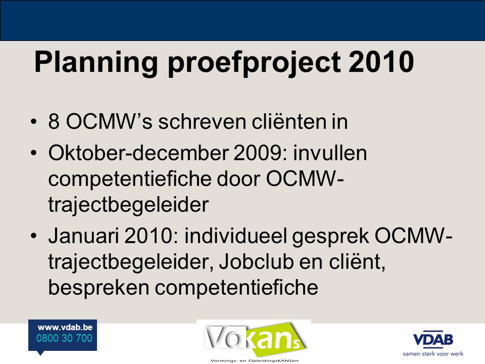 Planning proefproject 2010