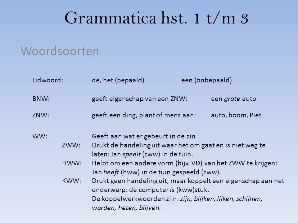 Grammatica hst. 1 t/m 3 Woordsoorten