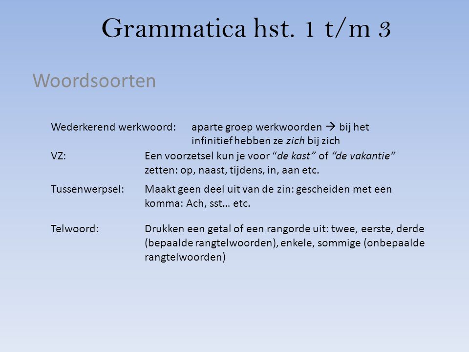 Grammatica hst. 1 t/m 3 Woordsoorten