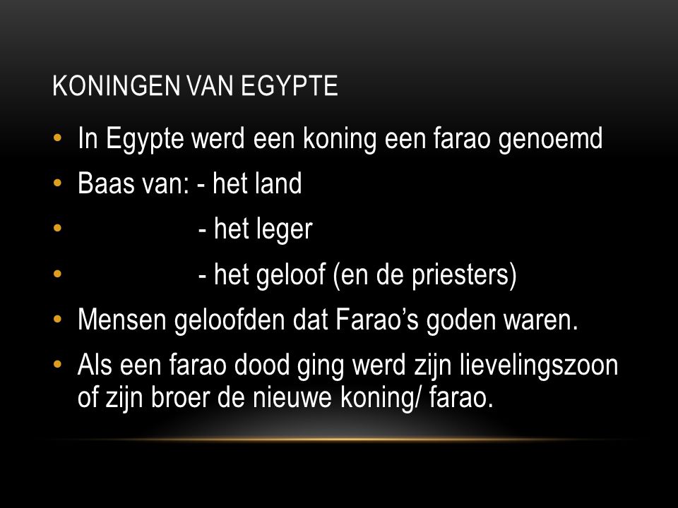 In Egypte werd een koning een farao genoemd Baas van: - het land
