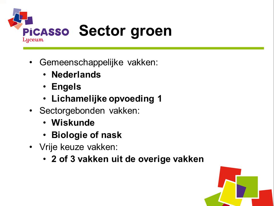 Sector groen Gemeenschappelijke vakken: Nederlands Engels