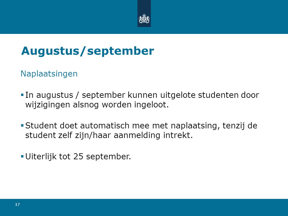 Augustus/september Naplaatsingen