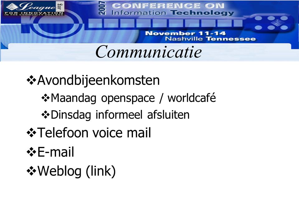 Communicatie Avondbijeenkomsten Telefoon voice mail
