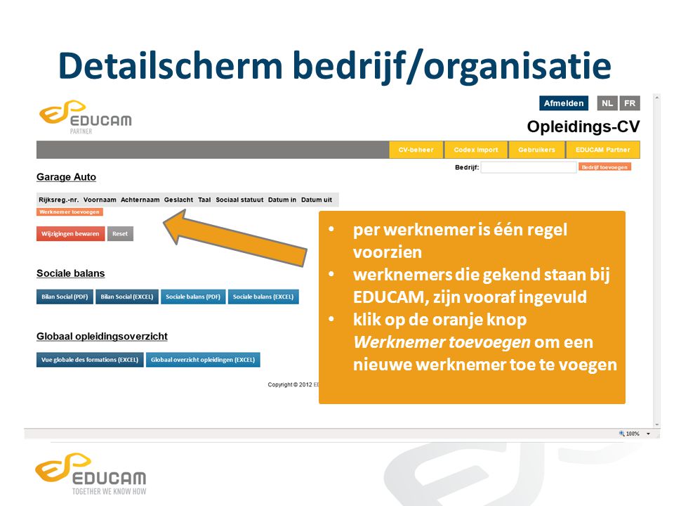Detailscherm bedrijf/organisatie