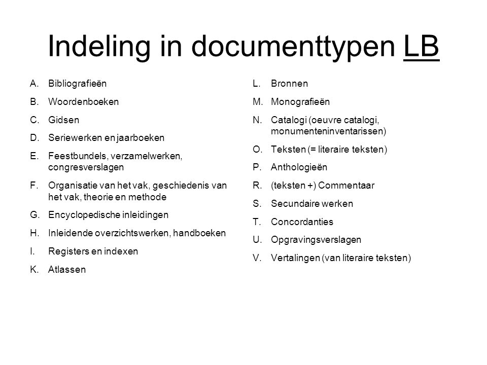 Indeling in documenttypen LB