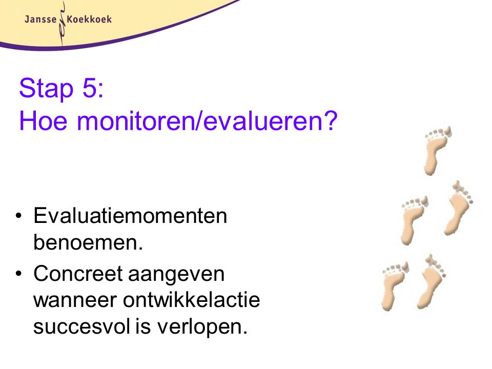 Stap 5: Hoe monitoren/evalueren