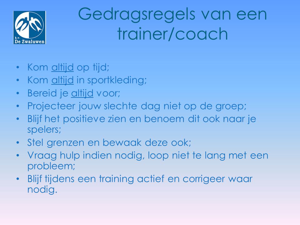 Gedragsregels van een trainer/coach