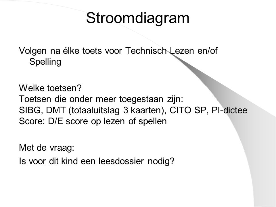 Stroomdiagram Volgen na élke toets voor Technisch Lezen en/of Spelling