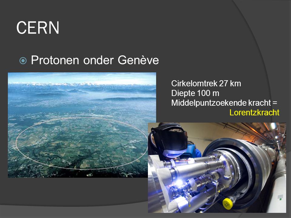 CERN Protonen onder Genève Cirkelomtrek 27 km Diepte 100 m