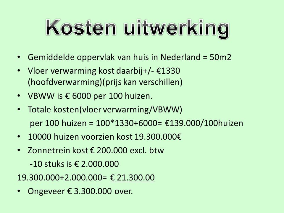 Kosten uitwerking Gemiddelde oppervlak van huis in Nederland = 50m2