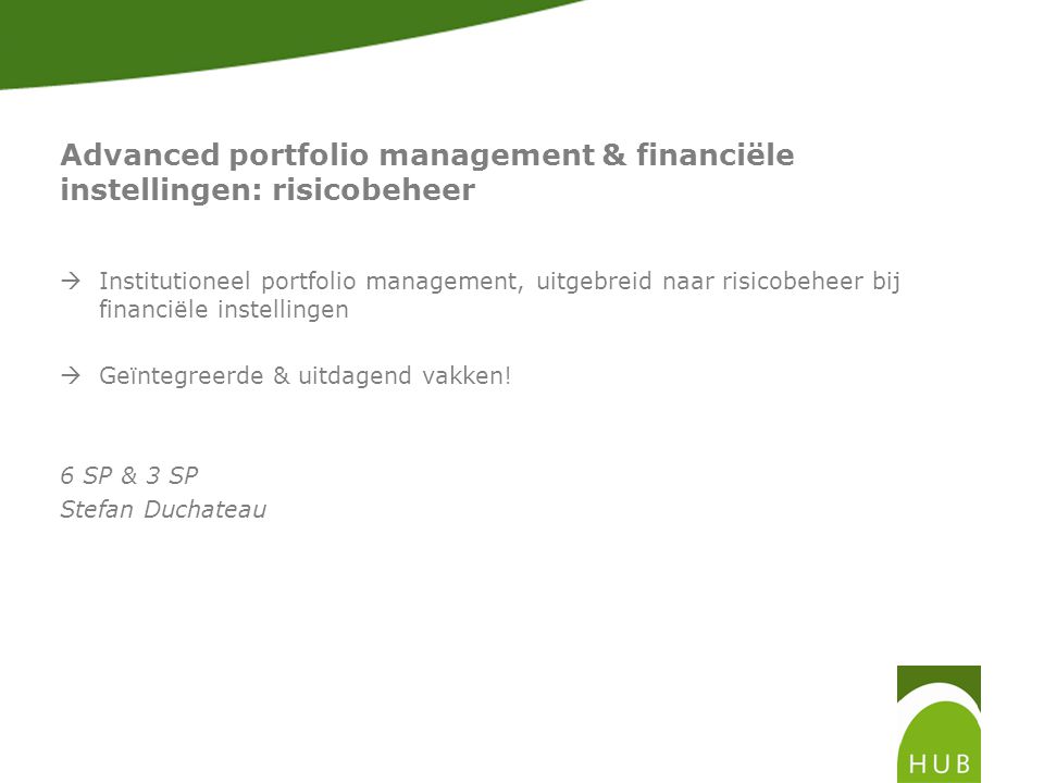 Advanced portfolio management & financiële instellingen: risicobeheer
