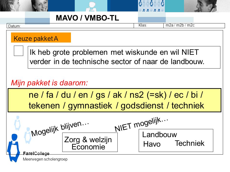 MAVO / VMBO-TL. Datum: Klas: m2a / m2b / m2c. Keuze pakket A.