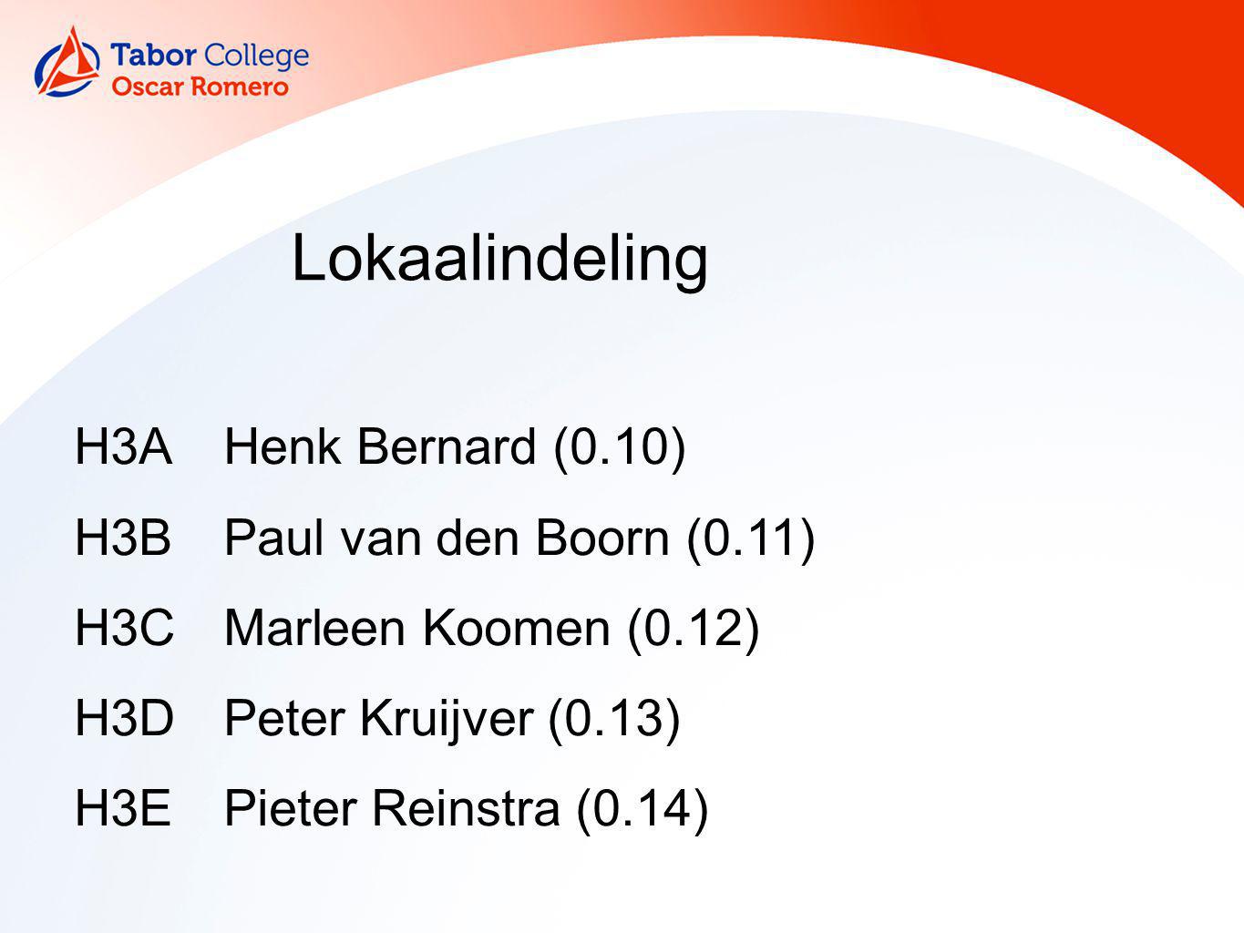 Lokaalindeling H3A Henk Bernard (0.10) H3B Paul van den Boorn (0.11)