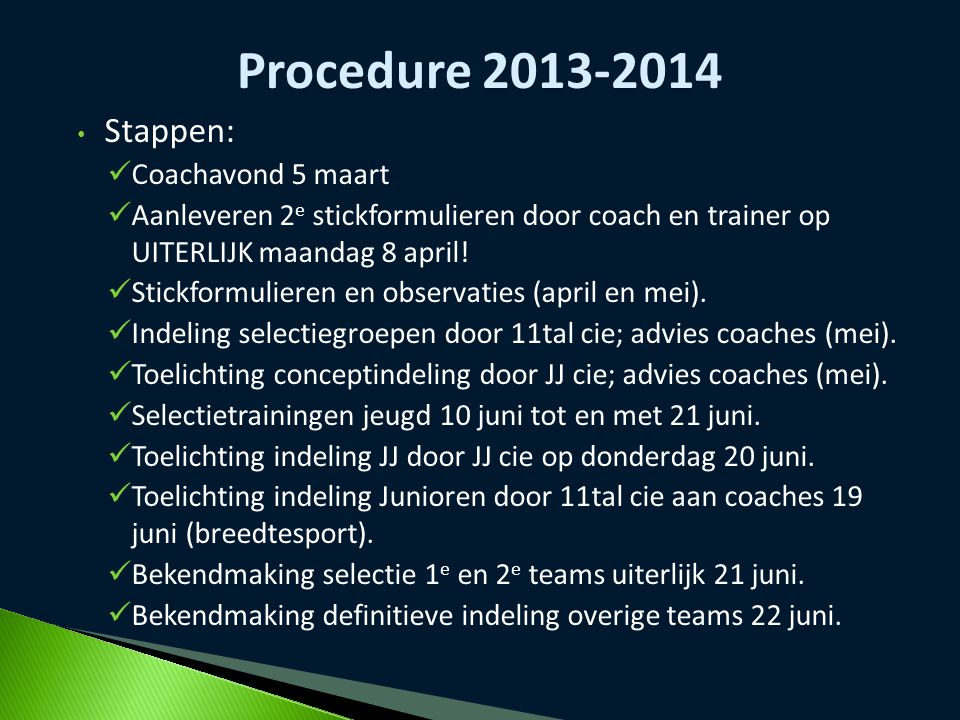 Procedure Stappen: Coachavond 5 maart