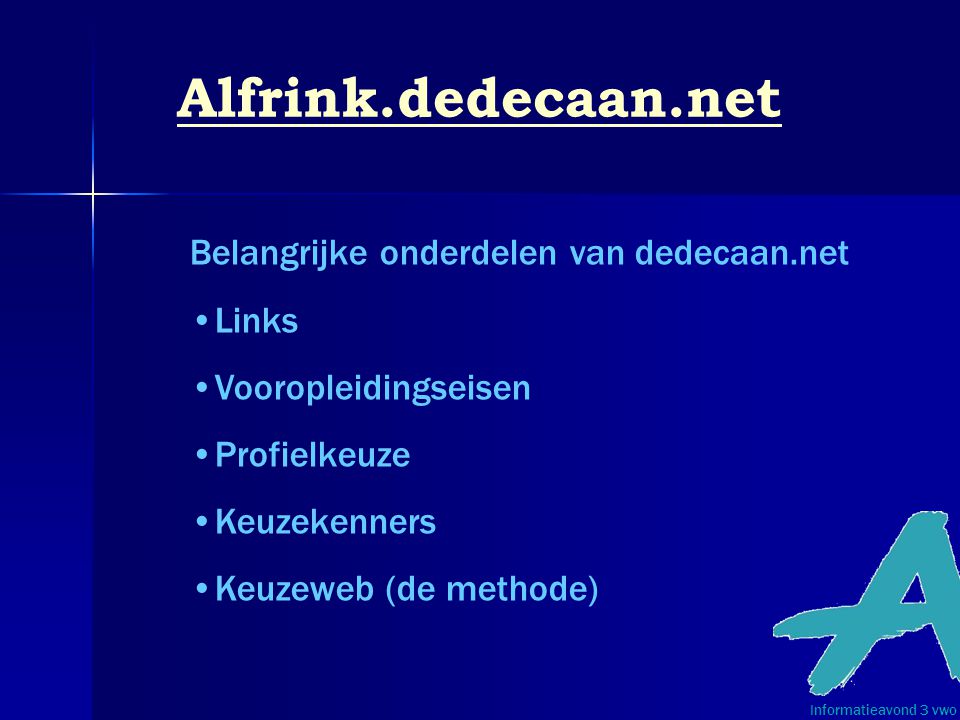 Alfrink.dedecaan.net Belangrijke onderdelen van dedecaan.net Links