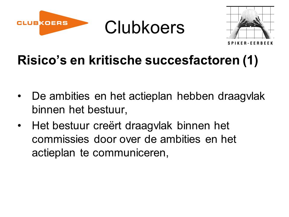 Clubkoers Risico’s en kritische succesfactoren (1)