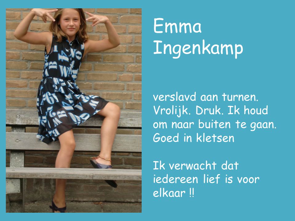 Emma Ingenkamp verslavd aan turnen. Vrolijk. Druk