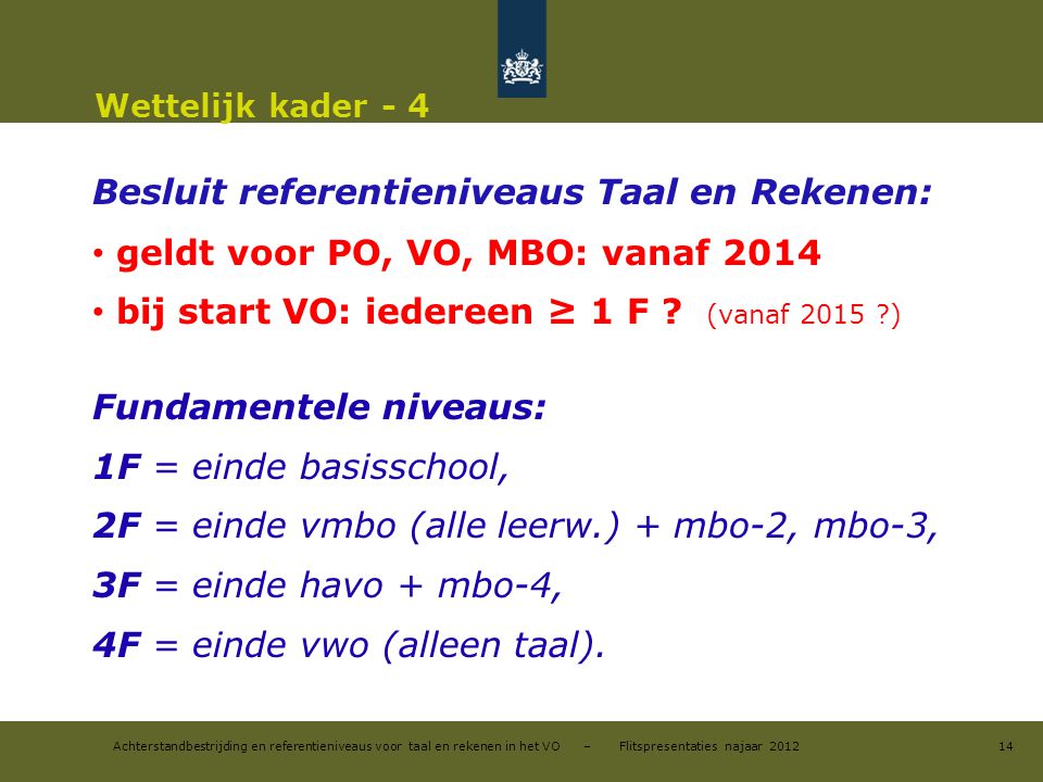 Besluit referentieniveaus Taal en Rekenen: