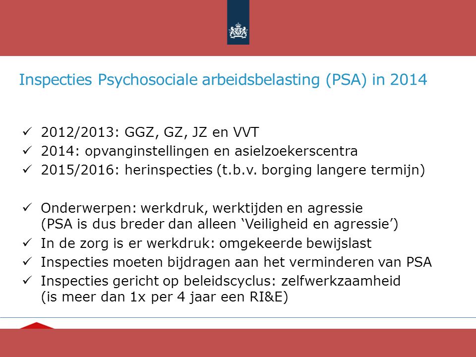 Inspecties Psychosociale arbeidsbelasting (PSA) in 2014