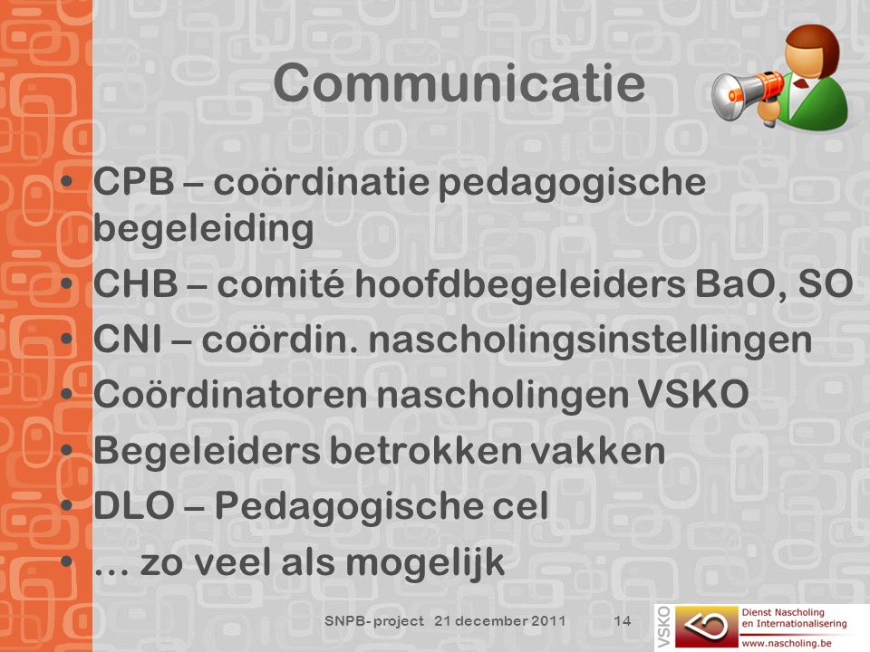 Communicatie CPB – coördinatie pedagogische begeleiding