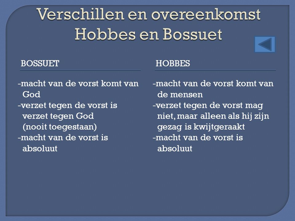 Verschillen en overeenkomst Hobbes en Bossuet