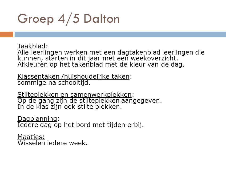 Groep 4/5 Dalton Taakblad: