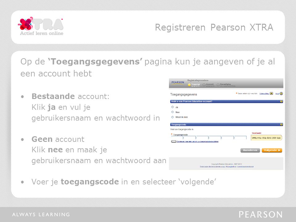 Registreren Pearson XTRA