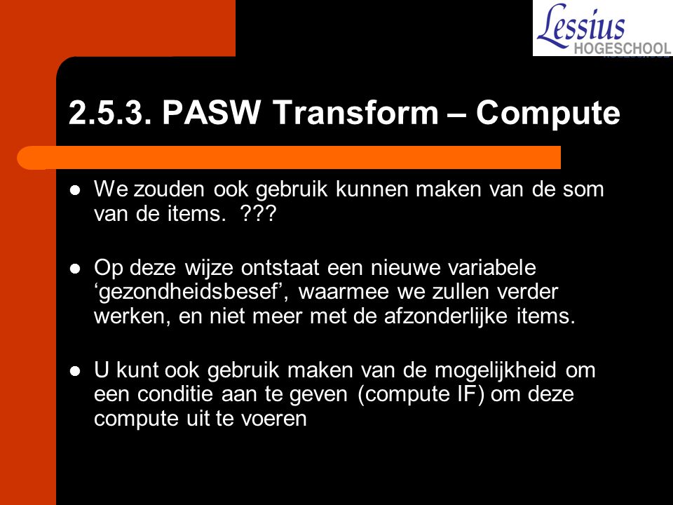 PASW Transform – Compute