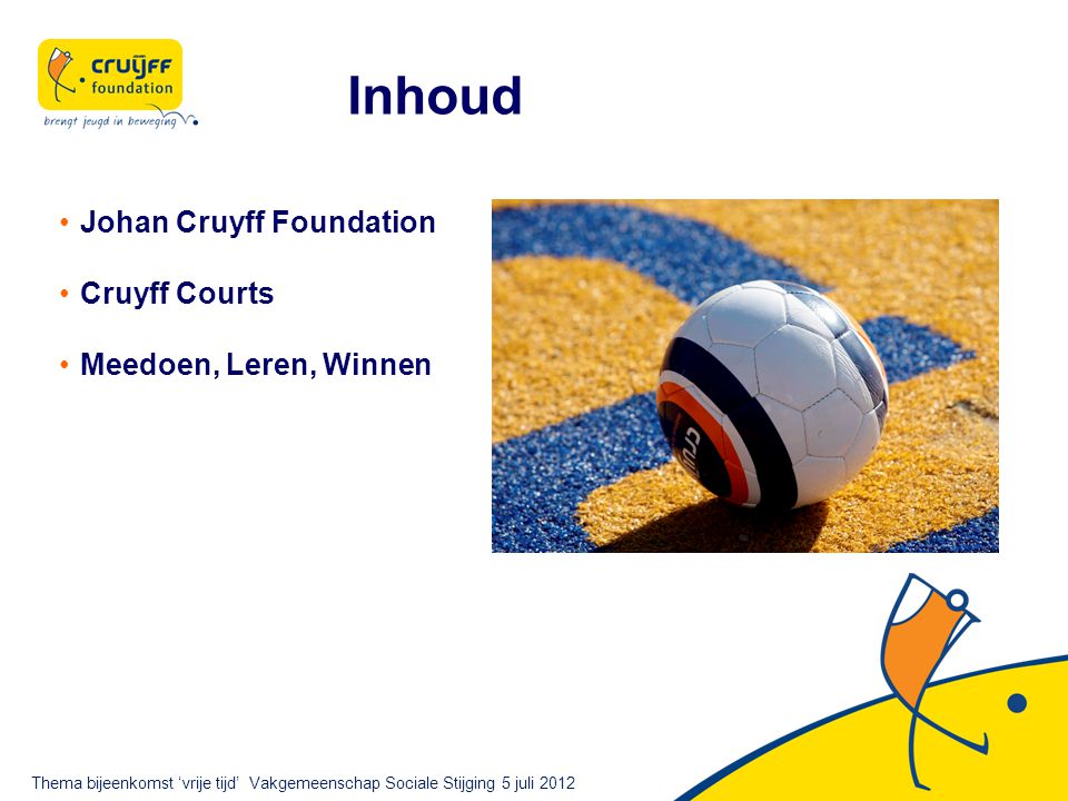 Inhoud Johan Cruyff Foundation Cruyff Courts Meedoen, Leren, Winnen