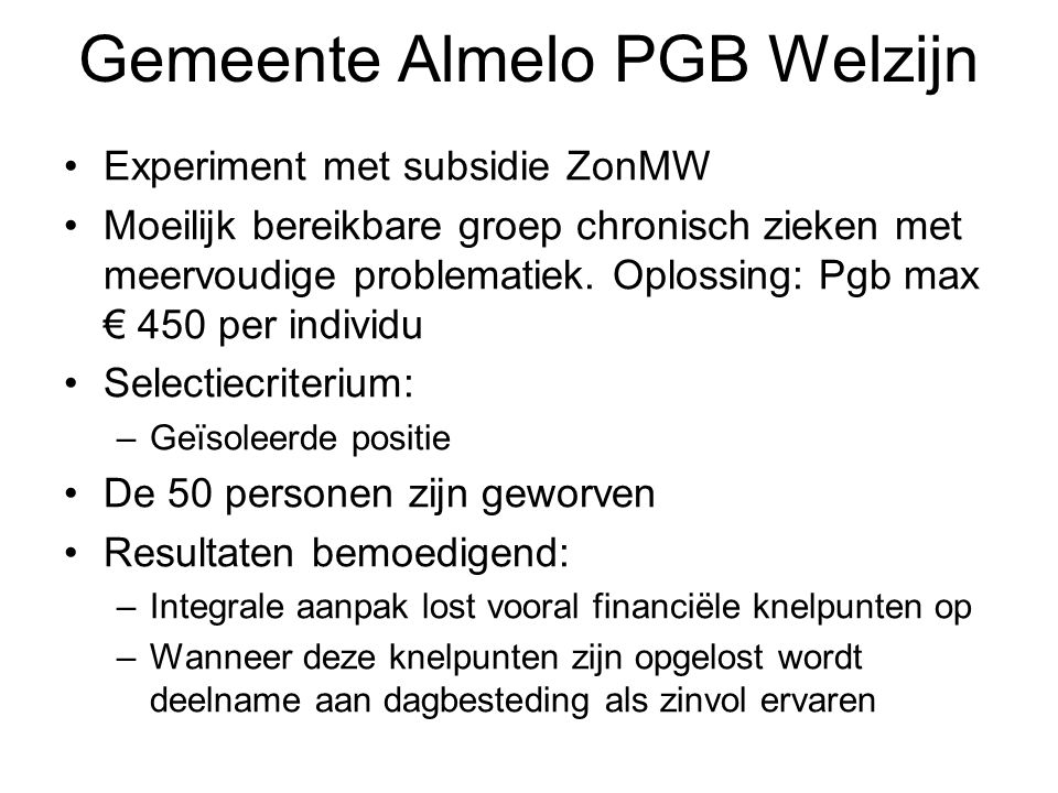 Gemeente Almelo PGB Welzijn