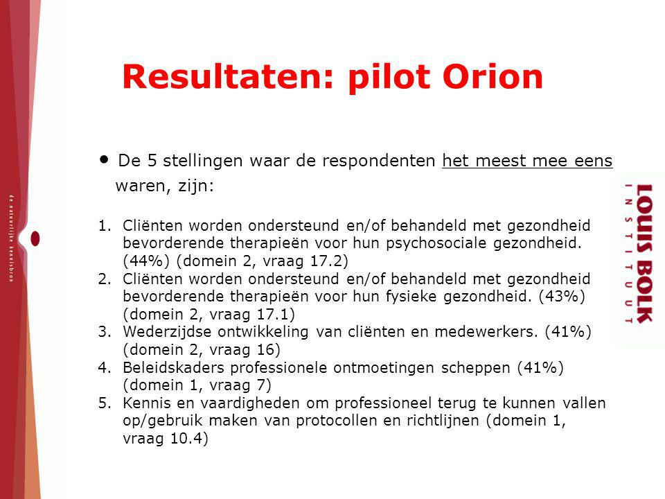 Resultaten: pilot Orion