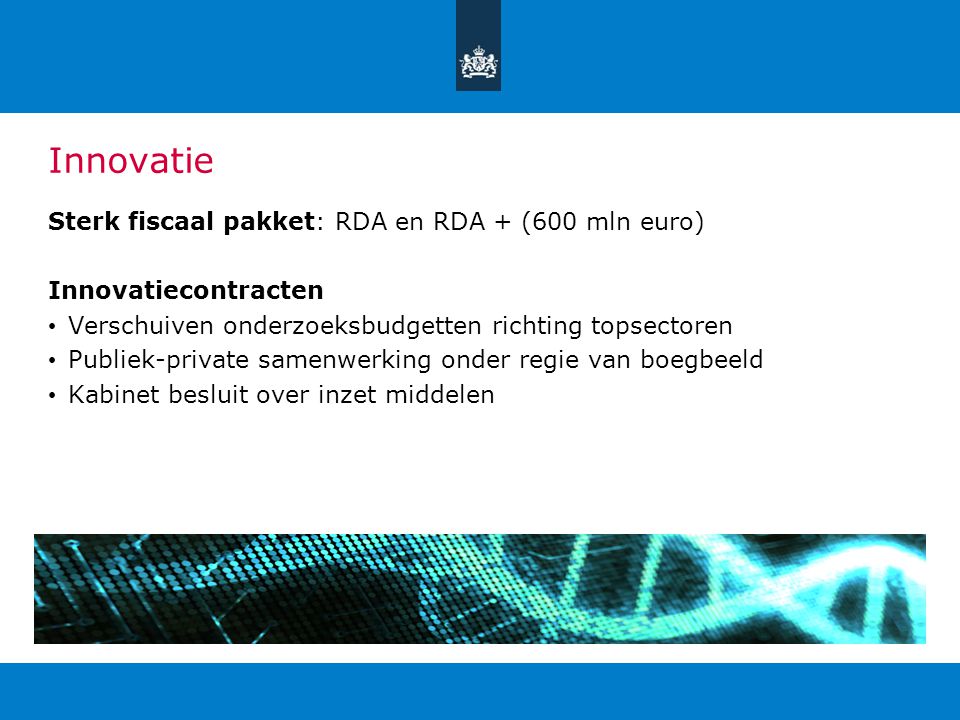 Innovatie Sterk fiscaal pakket: RDA en RDA + (600 mln euro)