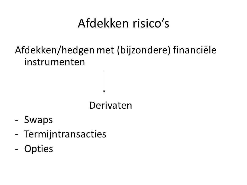 Afdekken risico’s Afdekken/hedgen met (bijzondere) financiële instrumenten. Derivaten. Swaps. Termijntransacties.
