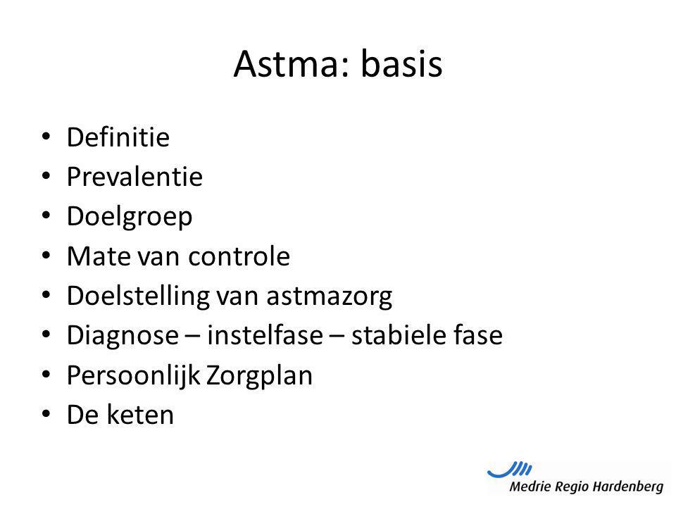 Astma: basis Definitie Prevalentie Doelgroep Mate van controle