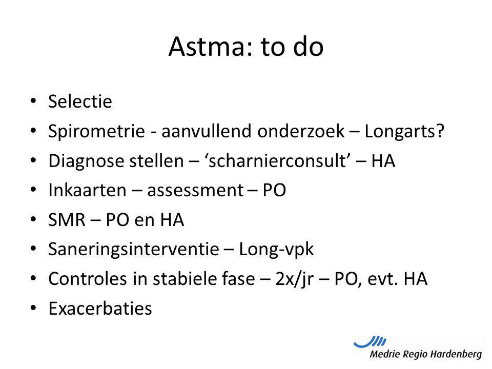 Astma: to do Selectie Spirometrie - aanvullend onderzoek – Longarts